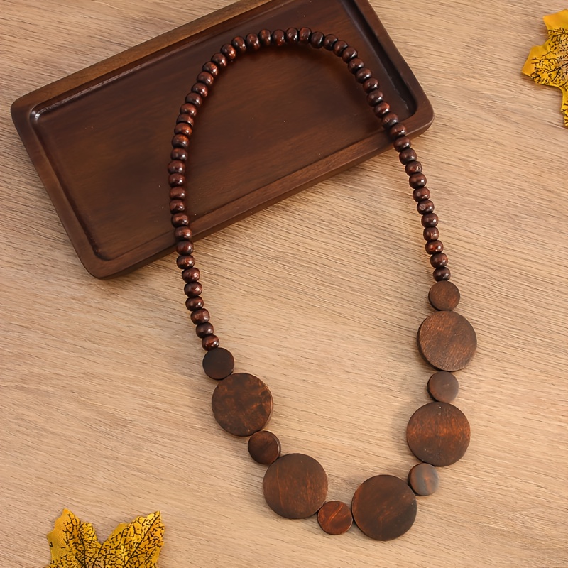Chinese Ethnic Style Wood Bead Necklace, Vacation Sweater Chain